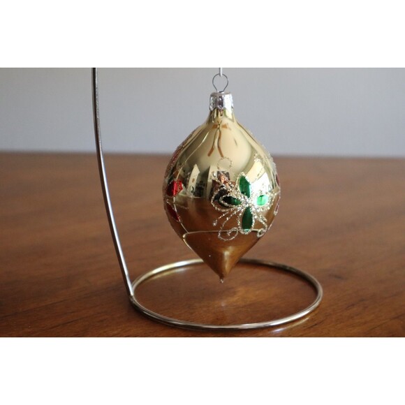 3x Commodore Teardrop Ornaments Romania Vintage Glitter Floral Gold Red 4" - Picture 10 of 10